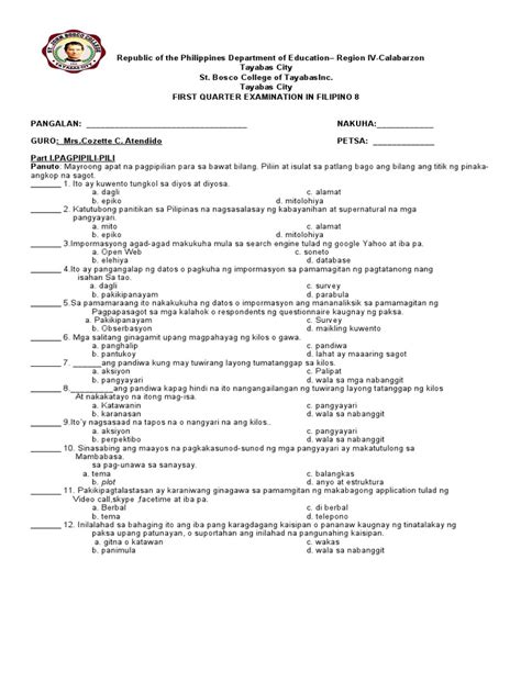 examination in tagalog|Translate 'exam' into Tagalog: meaning & definition .